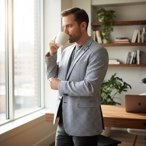 Tommy Hilfiger Men’s Navy Gingham Check Blazer Sport Coat Size 44R Cotton Blend
